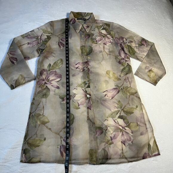 Wear Abouts Floral Print Sheer Button Up Tunic Shirt Size X-Large Boho - Picture 10 of 11